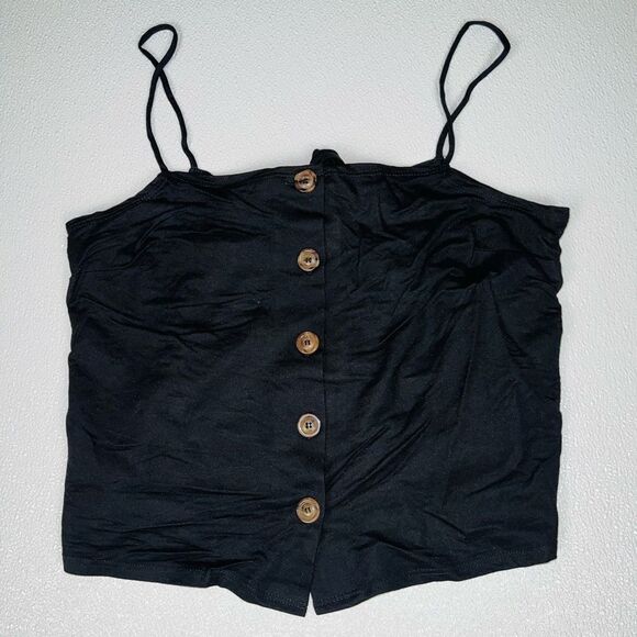 TopShop Black Button Front Crop Tie Back Top Sz 12 - Picture 1 of 9